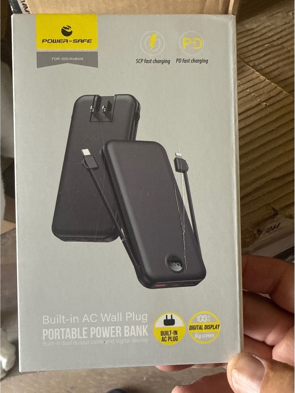 Power-Safe Portable Power Bank with Built-in AC Wall Plug and Digital Display, 2